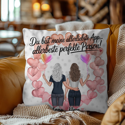 Kissen beste Freundin personalisierbar mit 2 Clipart-Frauen, Namen, Foto & Wunschtext