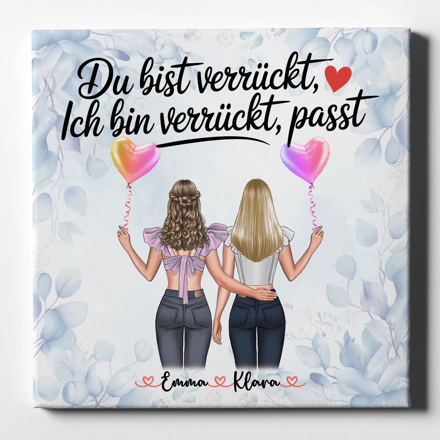 Personalisierte Leinwand für Freundinnen mit 2 Clipart-Frauen, Namen & Spruch 1