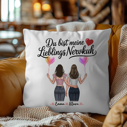Beste Freundin Kissen personalisierbar mit 2 Clipart Frauen, Namen, Hintergrund & Wunschtext