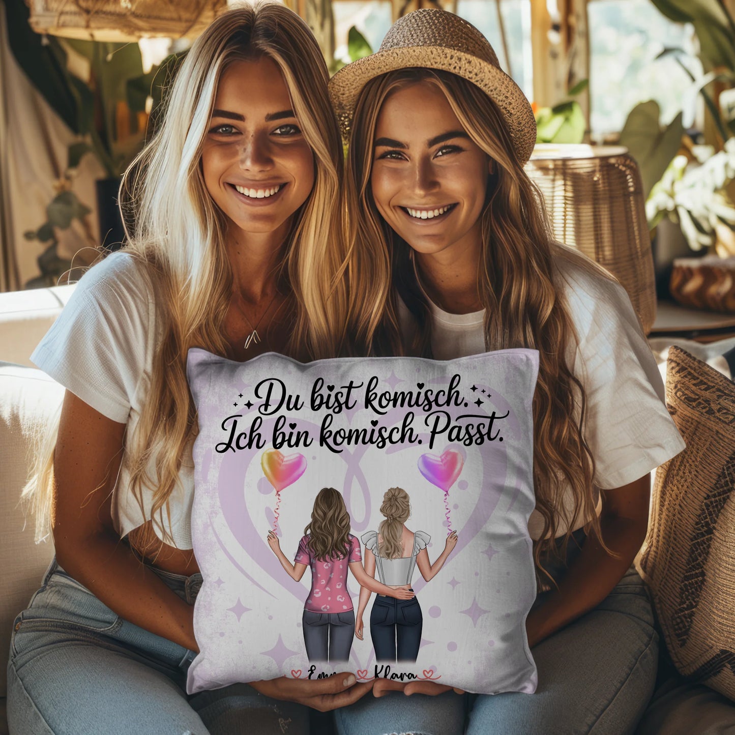 Beste Freundinnen Kissen mit 2 Clipart Frauen, Namen & Wunschtext