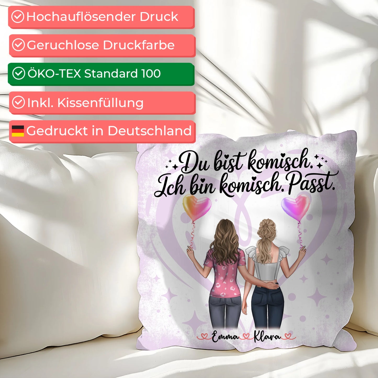 Beste Freundinnen Kissen mit 2 Clipart Frauen, Namen & Wunschtext