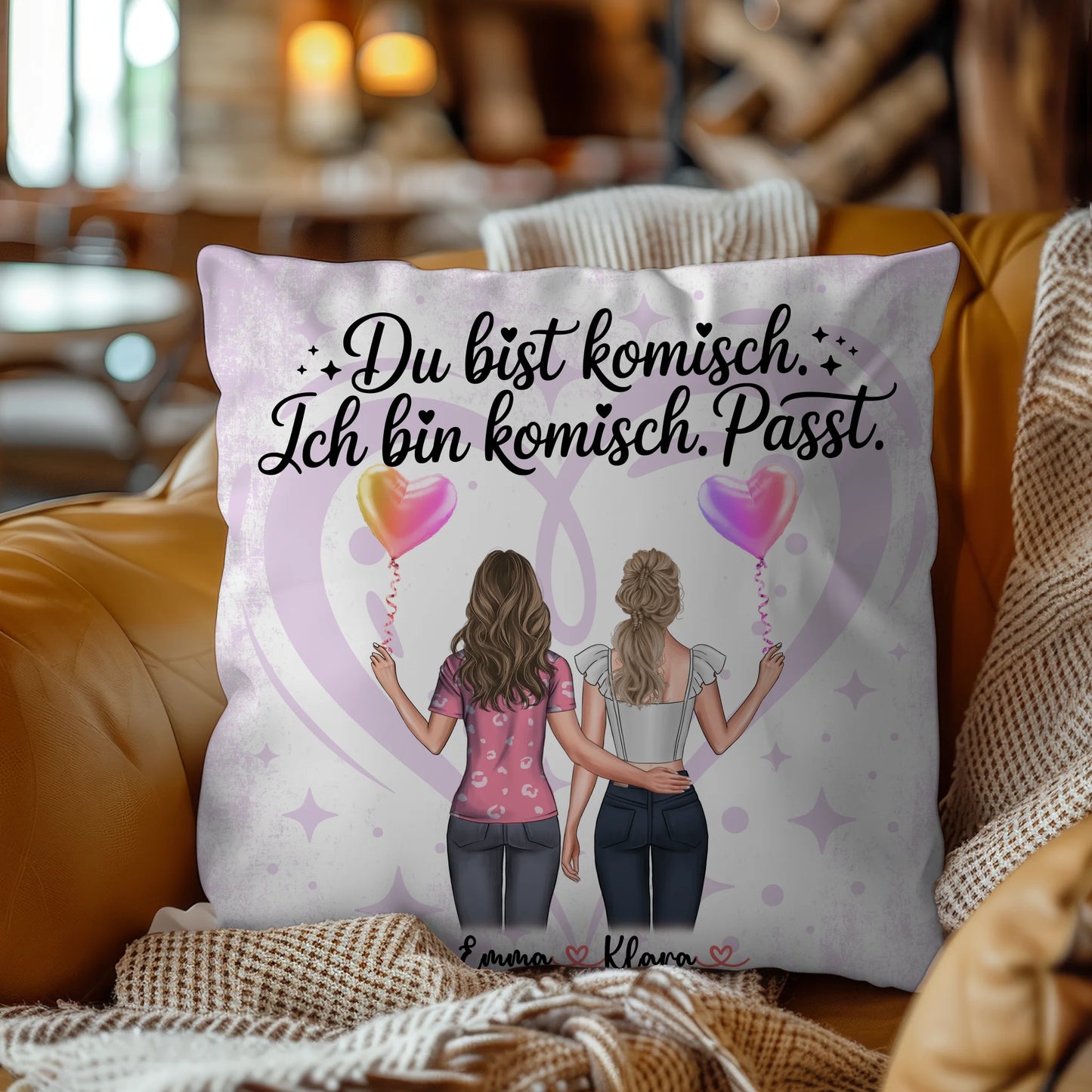 Beste Freundinnen Kissen mit 2 Clipart Frauen, Namen & Wunschtext