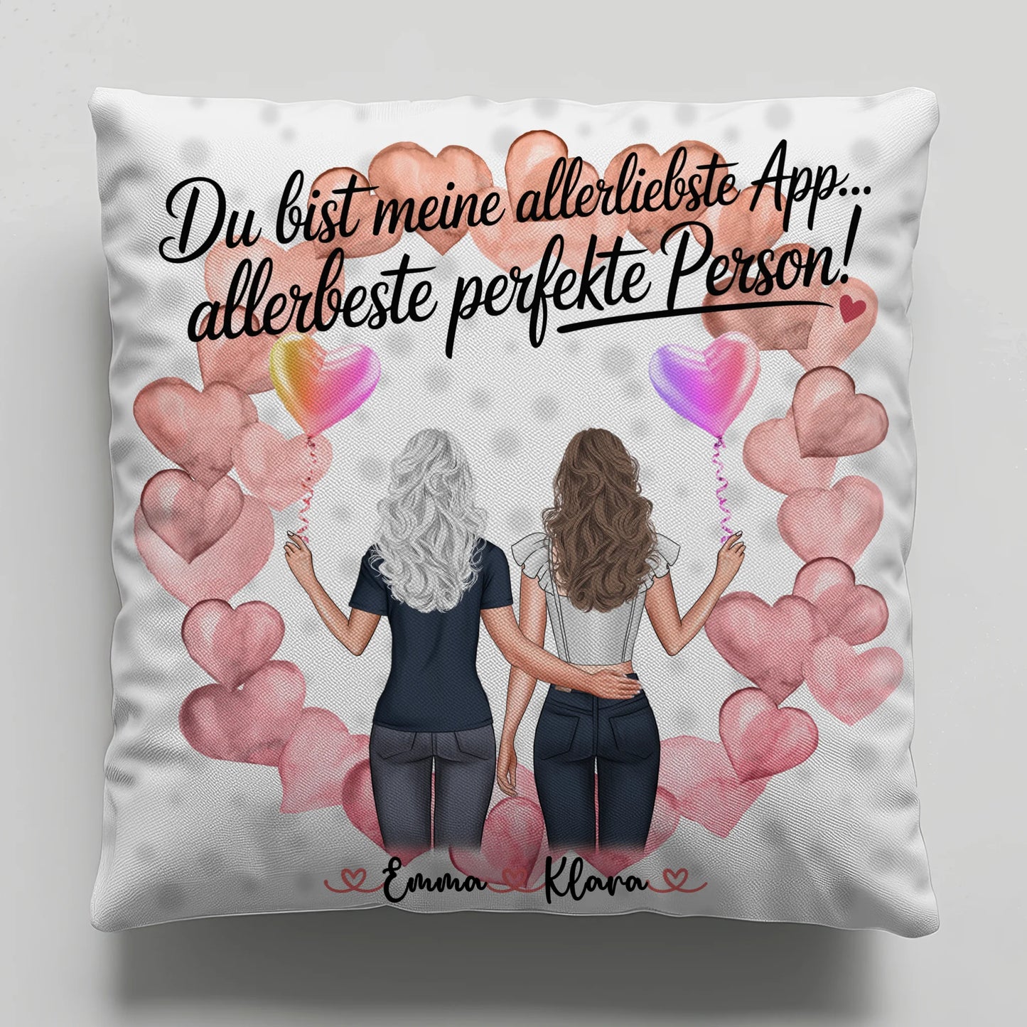 Kissen beste Freundin personalisierbar mit 2 Clipart-Frauen, Namen, Foto & Wunschtext