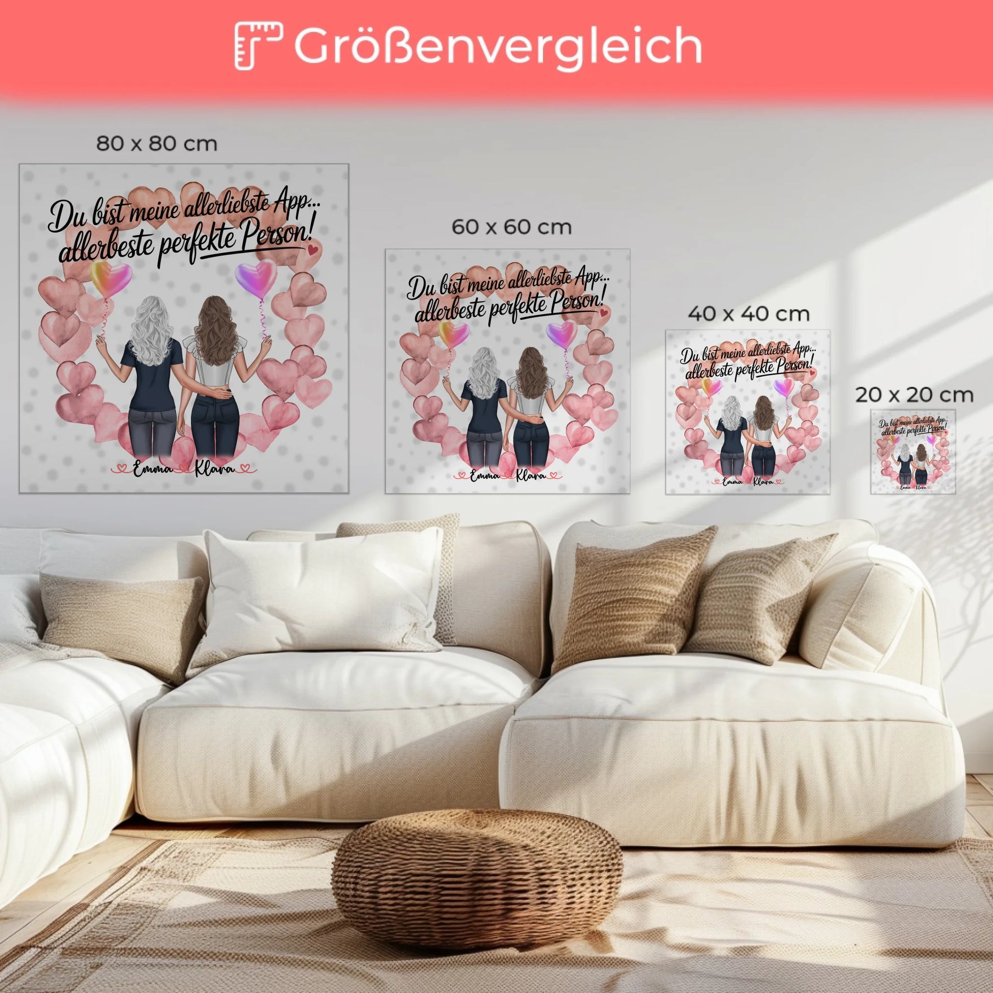 Personalisierte Leinwand Freundinnen - Allerbeste Freundin 2 Clipart Frauen, Namen 6