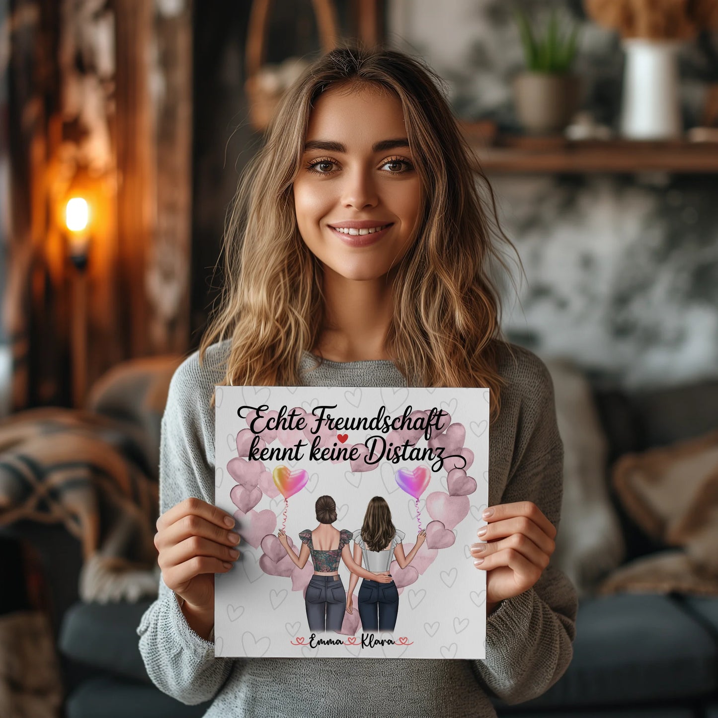 personalisierbares Fotoboard beste Freundin mit 2 Clipart Frauen, Namen & Wunschtext