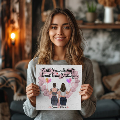 personalisierbares Fotoboard beste Freundin mit 2 Clipart Frauen, Namen & Wunschtext