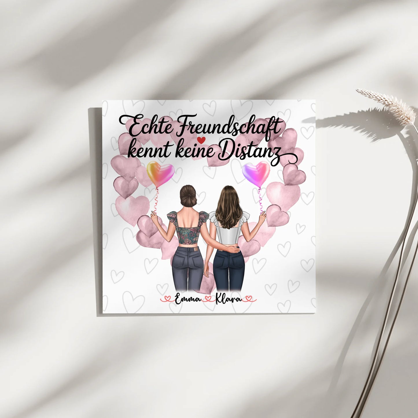 personalisierbares Fotoboard beste Freundin mit 2 Clipart Frauen, Namen & Wunschtext