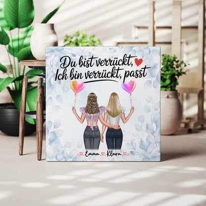 Personalisierte Leinwand für Freundinnen mit 2 Clipart-Frauen, Namen & Spruch 3