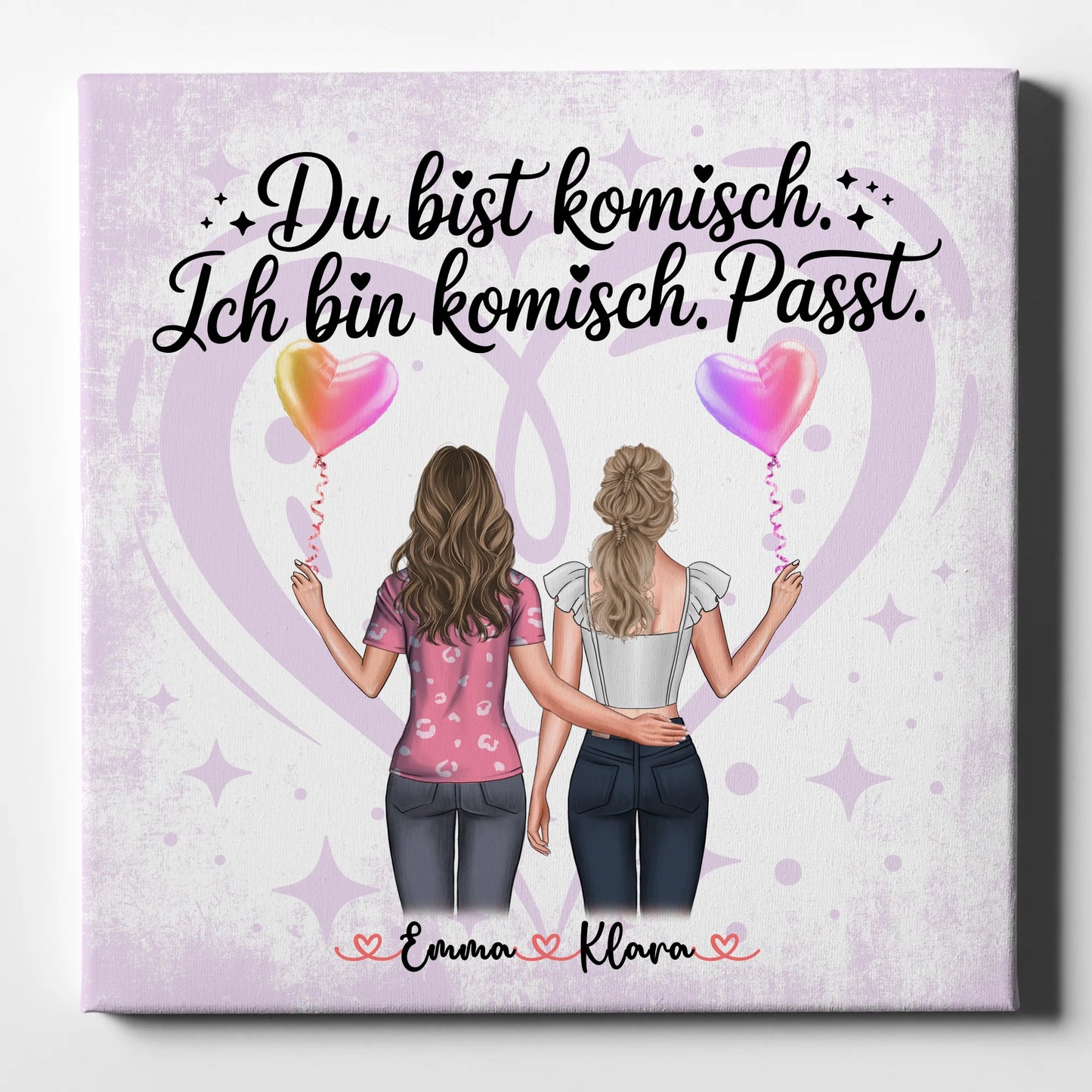 Personalisiertes Bild Freundinnen Leinwand mit 2 Clipart & Namen 1