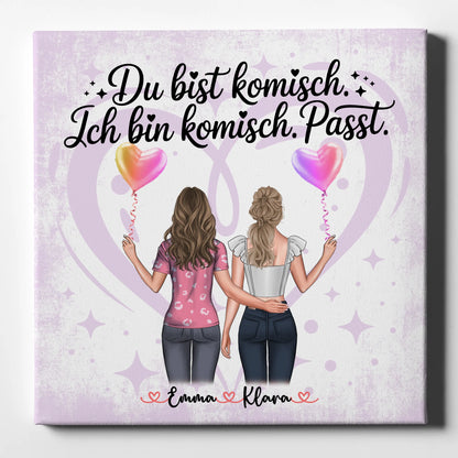 Personalisiertes Bild Freundinnen Leinwand mit 2 Clipart & Namen 1