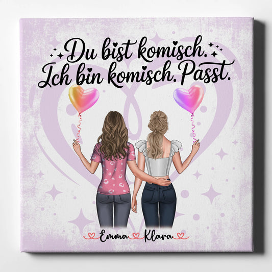 Personalisiertes Bild Freundinnen Leinwand mit 2 Clipart & Namen 1
