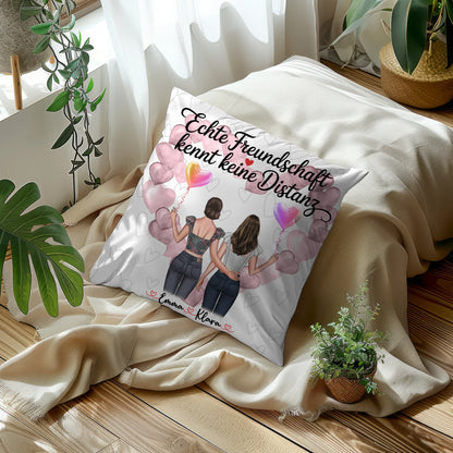 Beste Freundin Kissen mit 2 Clipart-Frauen, Namen, Hintergrundbild & Wunschtext