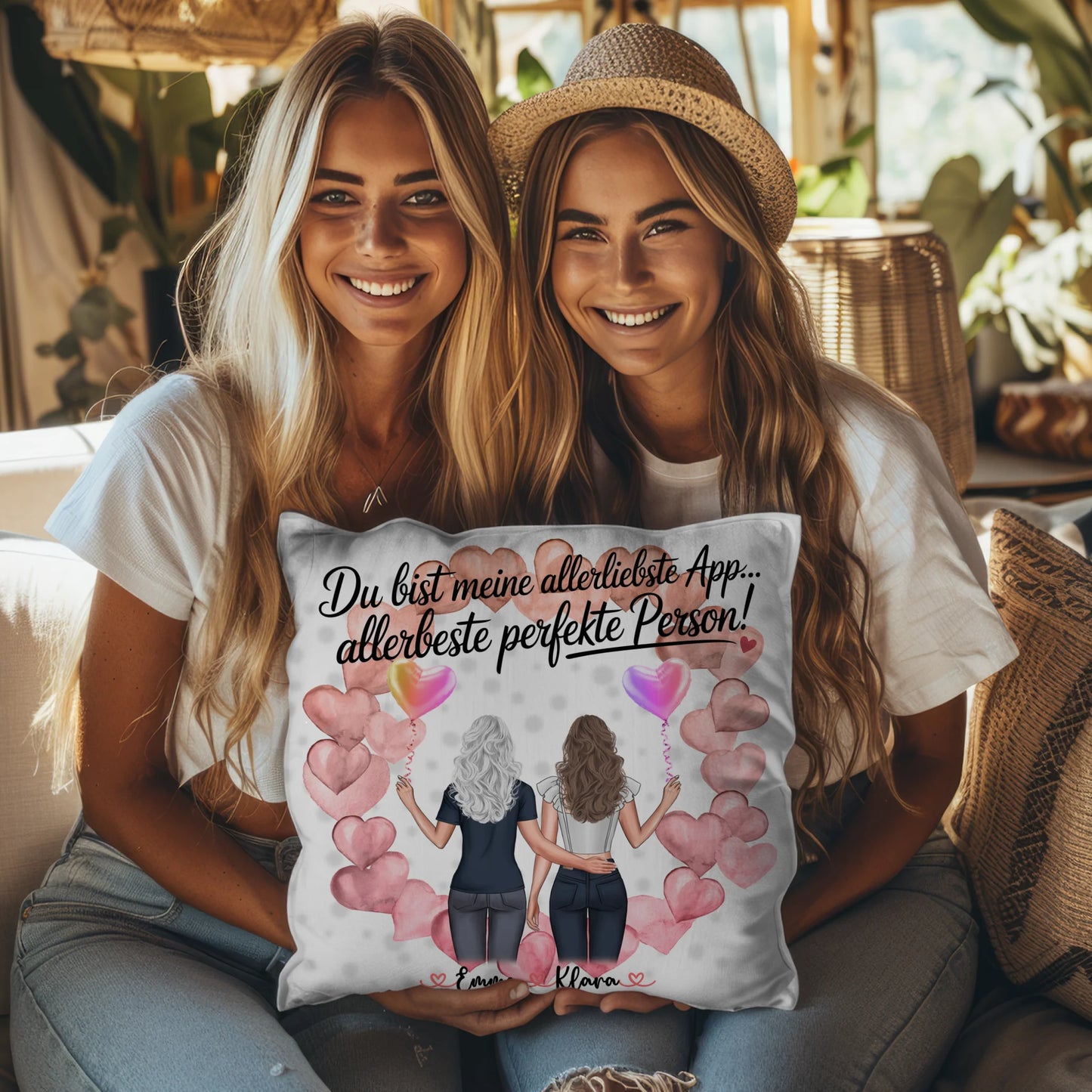 Kissen beste Freundin personalisierbar mit 2 Clipart-Frauen, Namen, Foto & Wunschtext