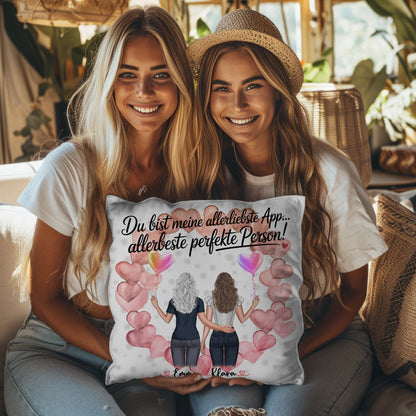 Kissen beste Freundin personalisierbar mit 2 Clipart-Frauen, Namen, Foto & Wunschtext