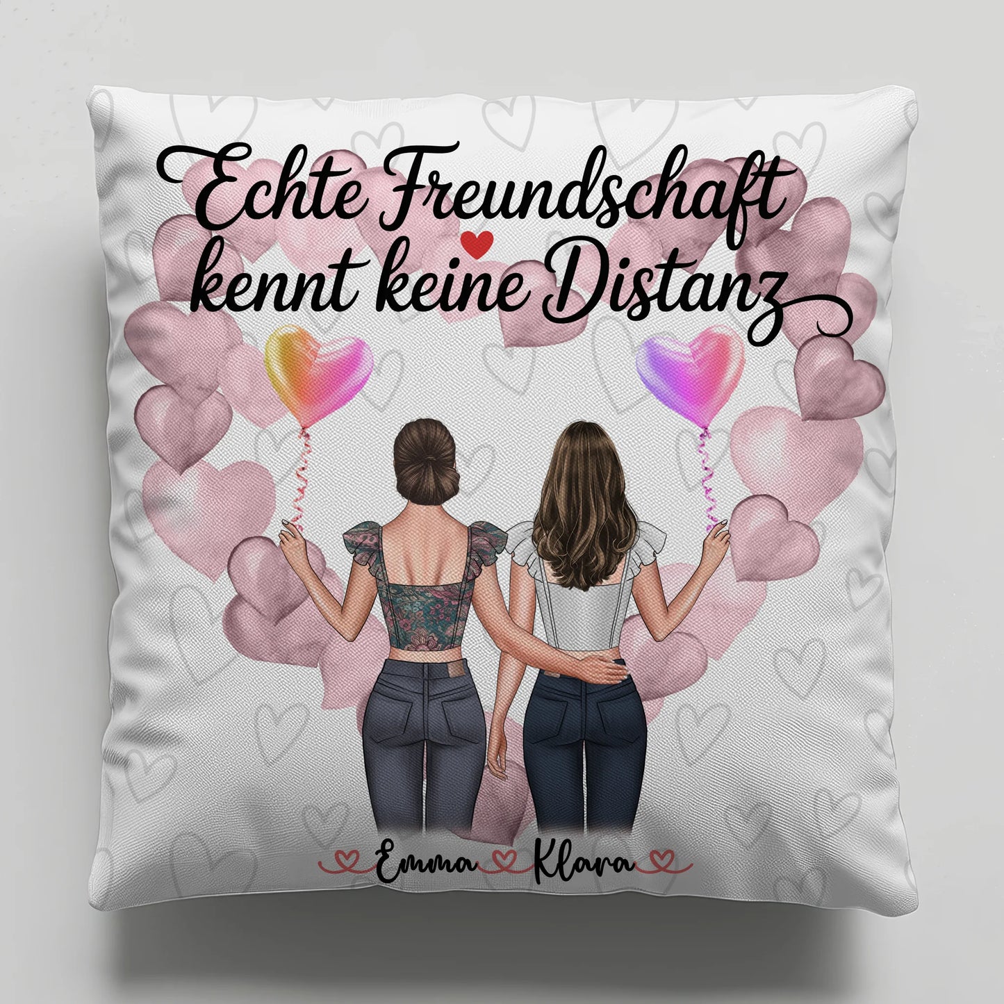 Beste Freundin Kissen mit 2 Clipart-Frauen, Namen, Hintergrundbild & Wunschtext