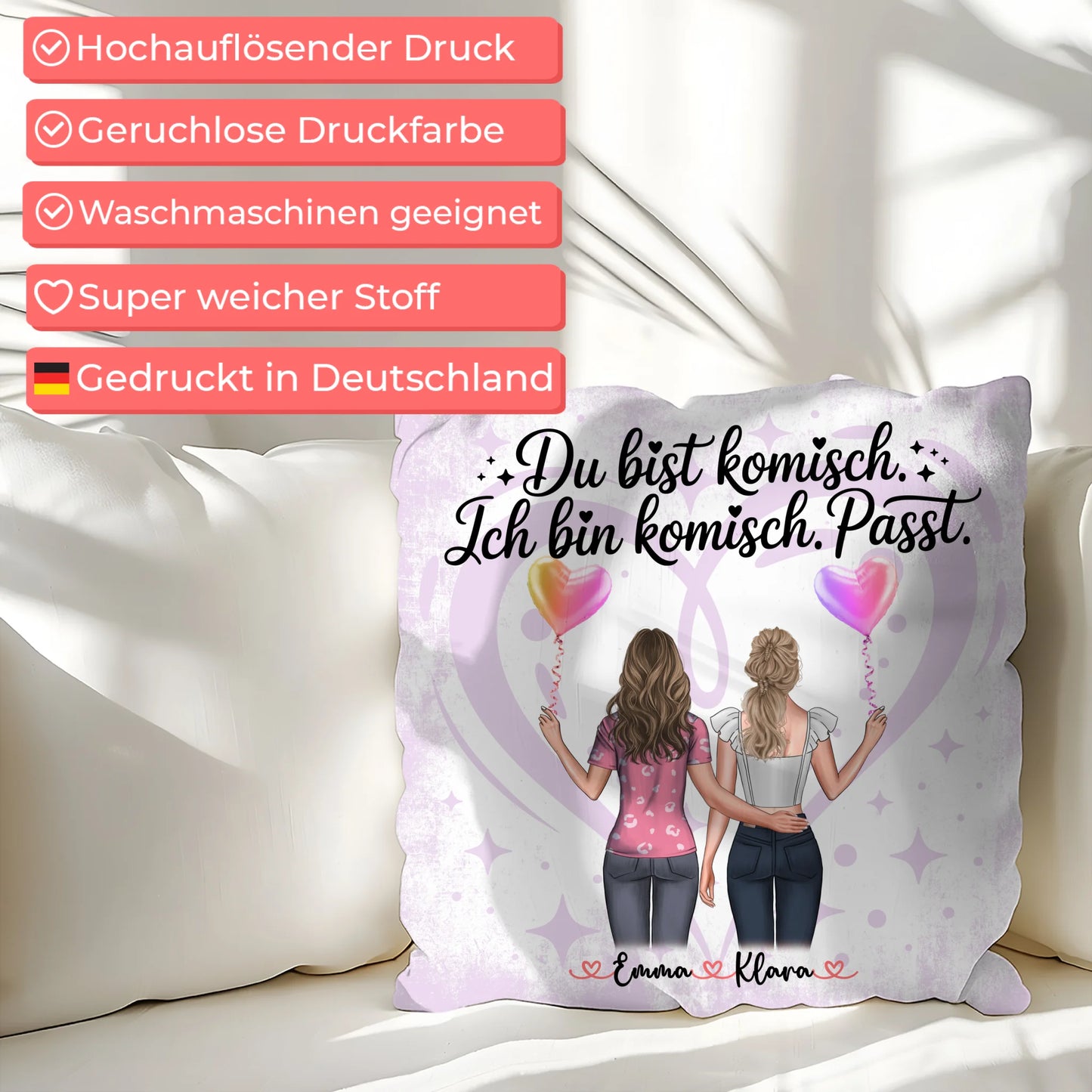 Beste Freundinnen Kissen mit 2 Clipart Frauen, Namen & Wunschtext