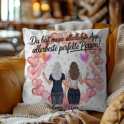 Kissen beste Freundin personalisierbar mit 2 Clipart-Frauen, Namen, Foto & Wunschtext