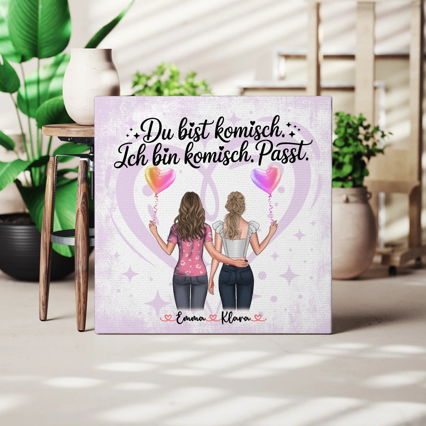 Personalisiertes Bild Freundinnen Leinwand mit 2 Clipart & Namen 3