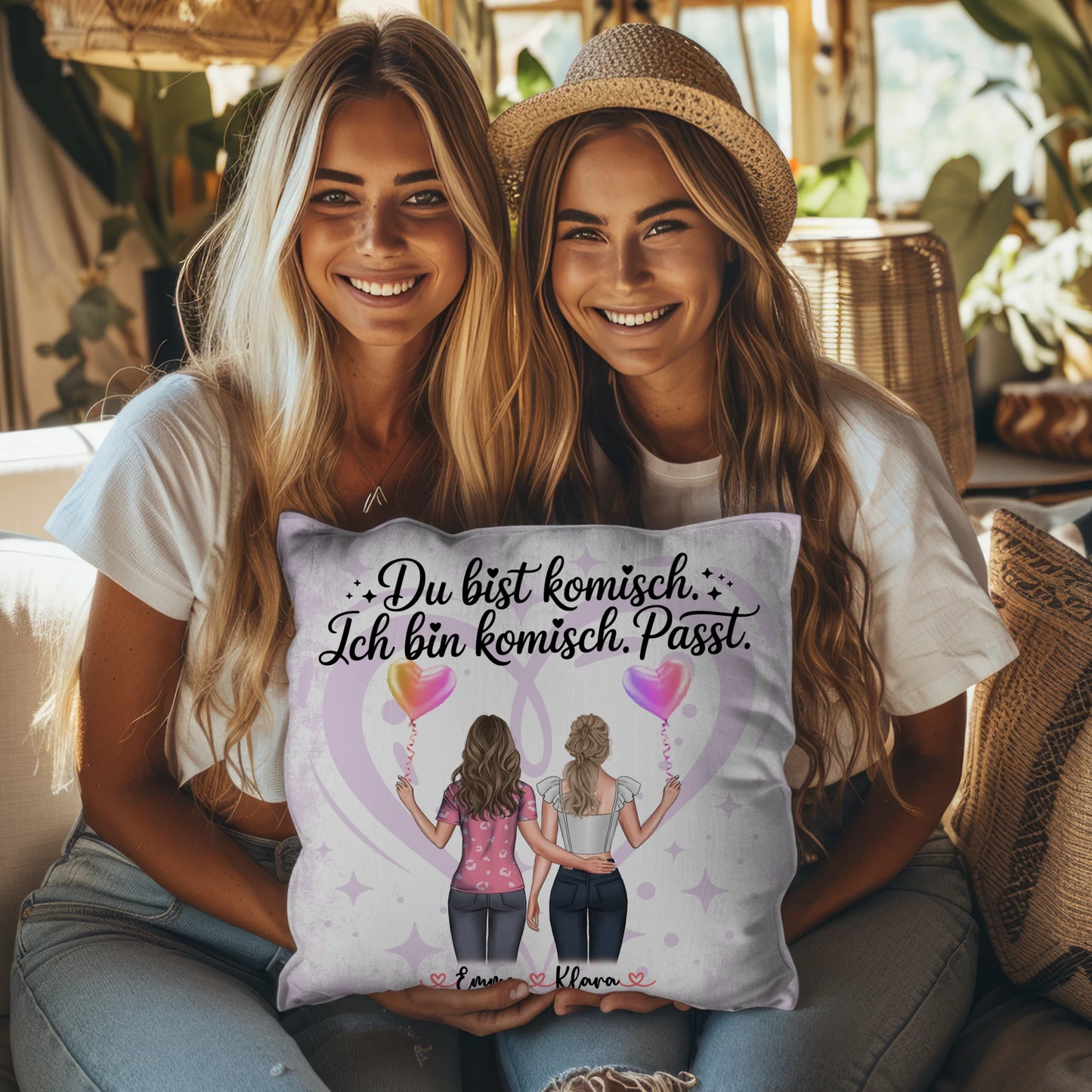 Beste Freundinnen Kissen mit 2 Clipart Frauen, Namen & Wunschtext