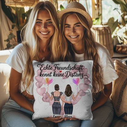 Beste Freundin Kissen mit 2 Clipart-Frauen, Namen, Hintergrundbild & Wunschtext