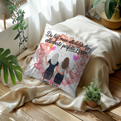Kissen beste Freundin personalisierbar mit 2 Clipart-Frauen, Namen, Foto & Wunschtext
