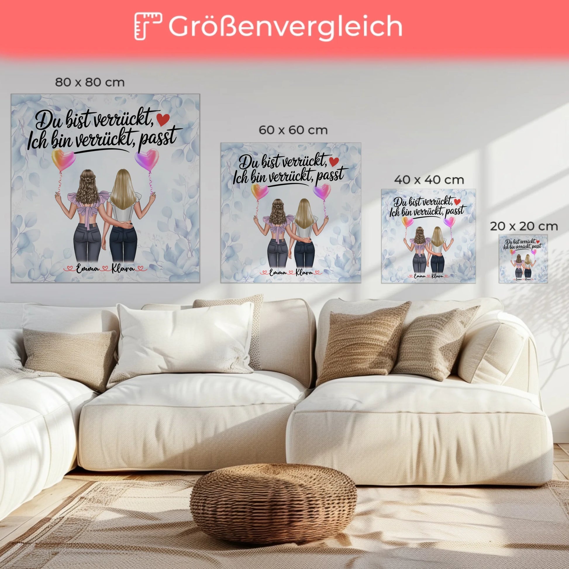 Personalisierte Leinwand für Freundinnen mit 2 Clipart-Frauen, Namen & Spruch 6
