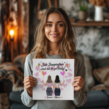 Beste Freundin Fotoboard mit 2 Clipart Frauen, Namen, Hintergrundbild & Spruch