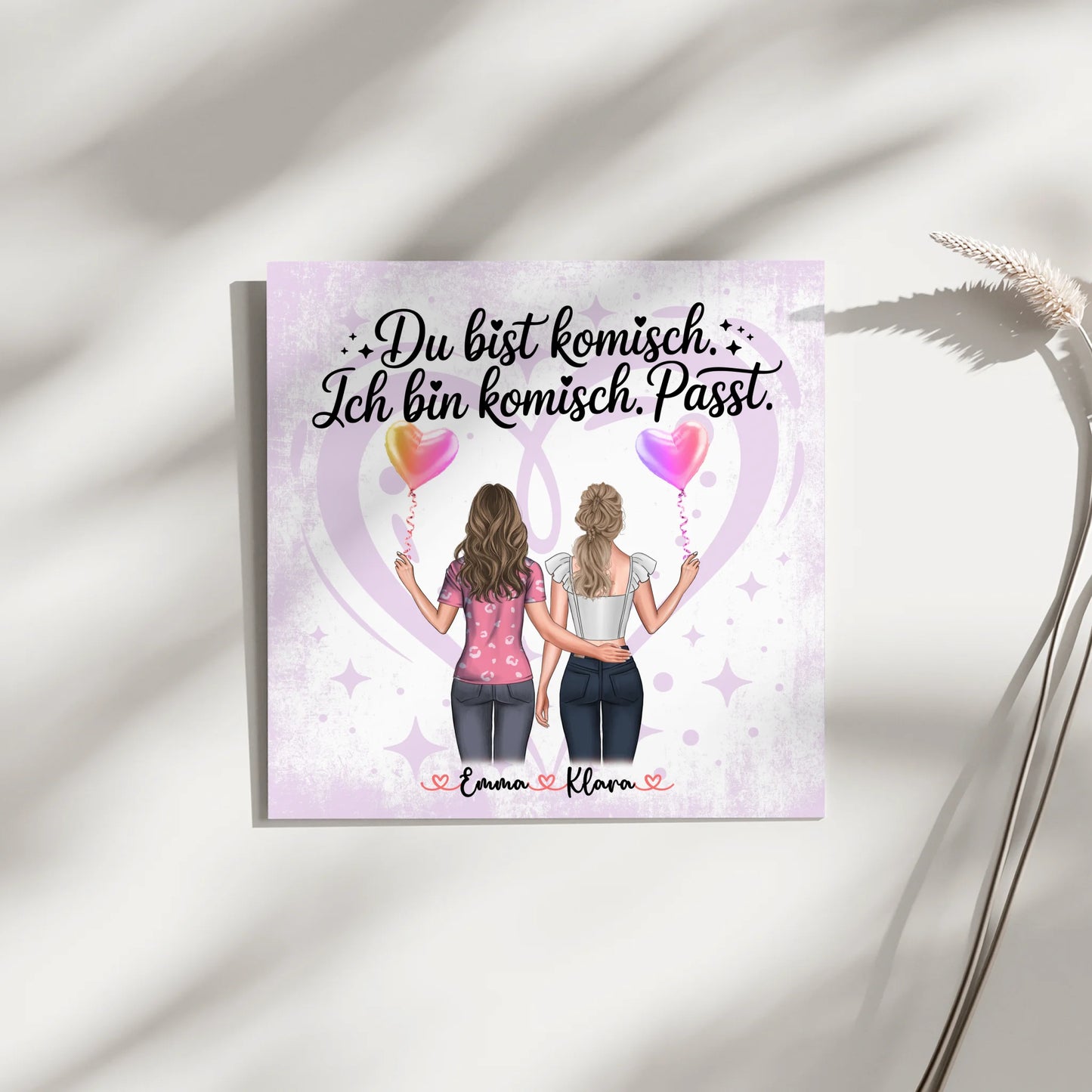 Personalisiertes Bild Freundinnen Leinwand mit 2 Clipart & Namen 4
