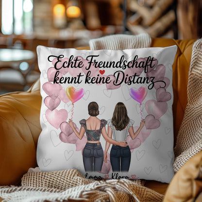 Beste Freundin Kissen mit 2 Clipart-Frauen, Namen, Hintergrundbild & Wunschtext