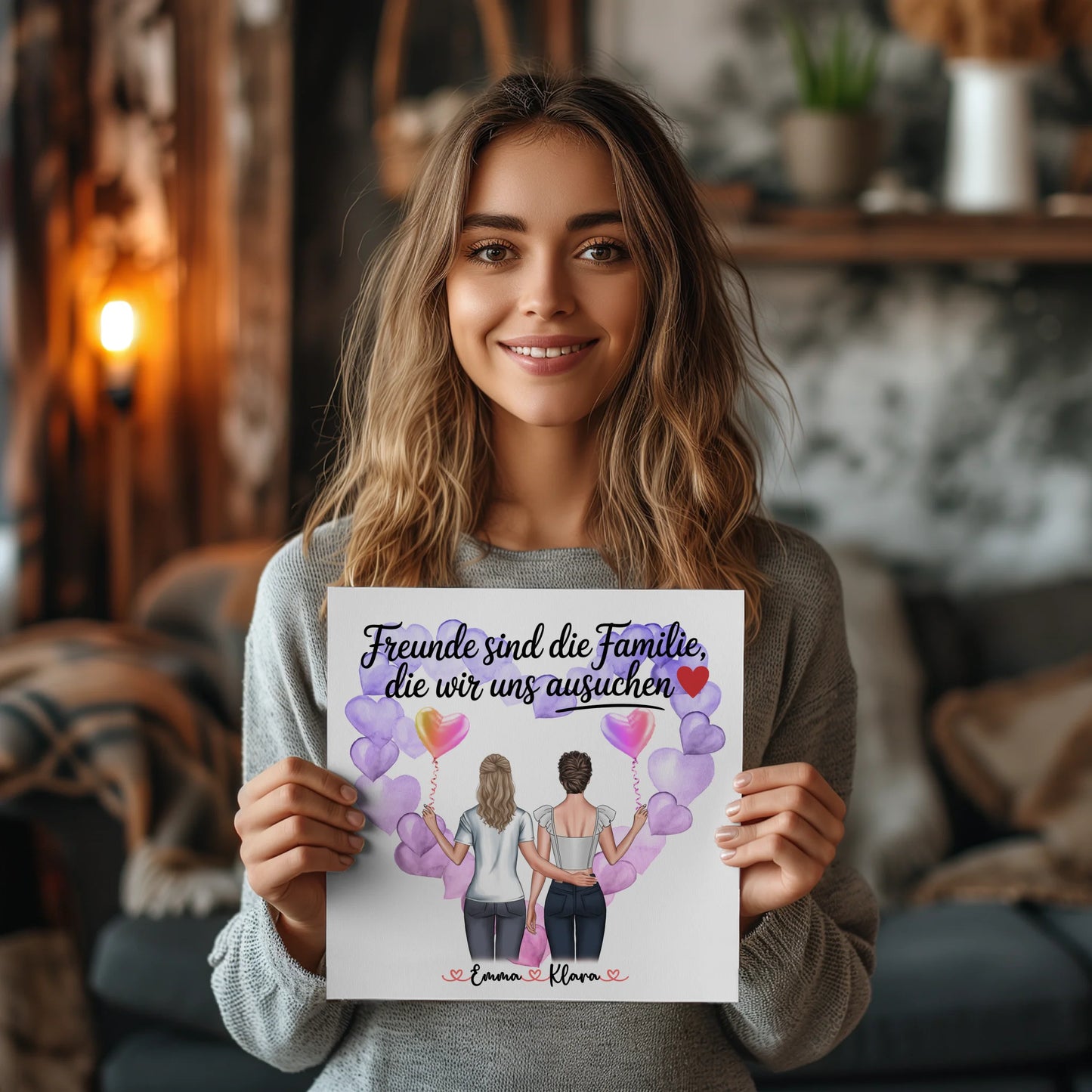 Freundinnen Bild Personalisiert Fotoboard 2 Clipart-Frauen, Namen & Wunschtext