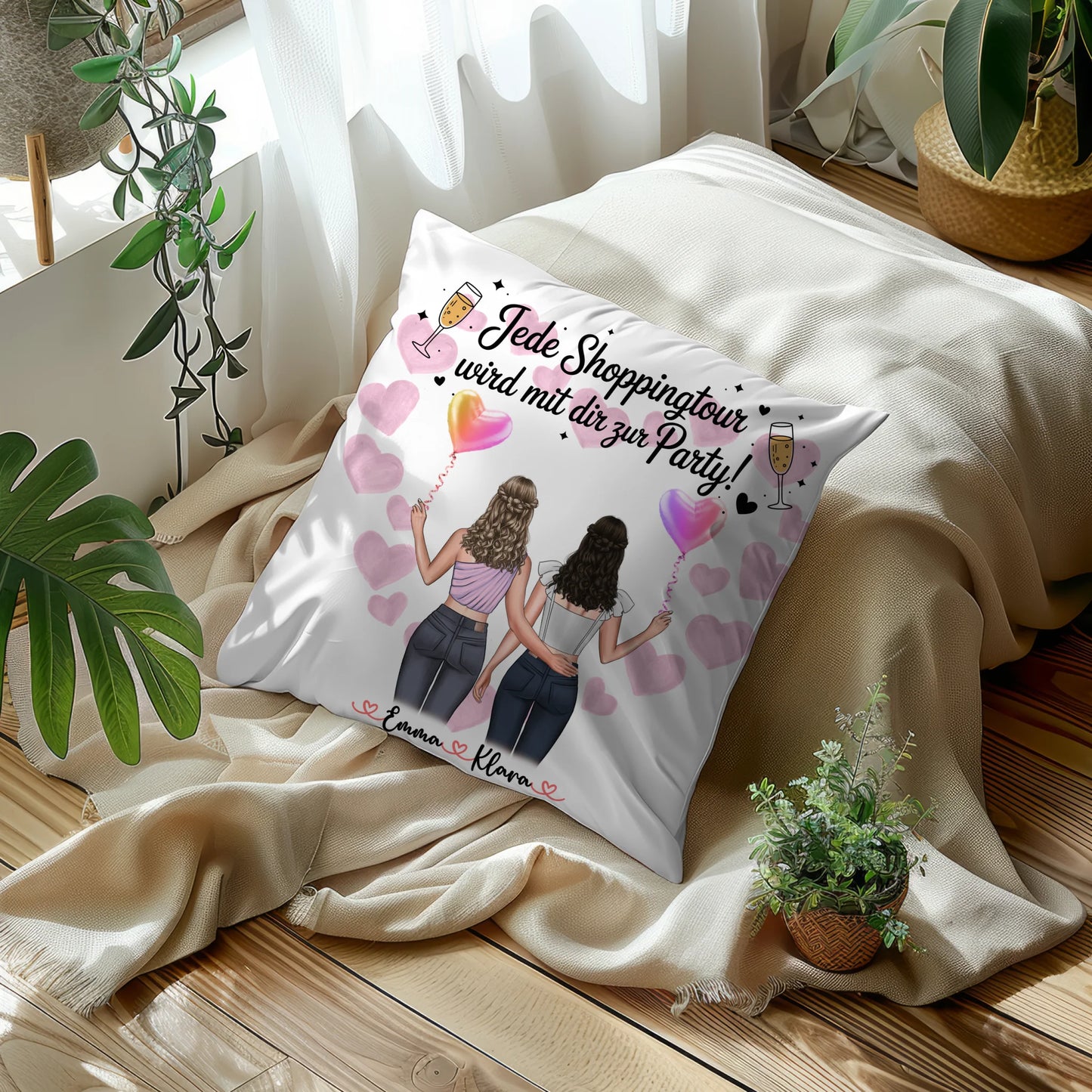 personalisiertes Kissen beste Freundin mit 2 Clipart Frauen, Namen & Spruch