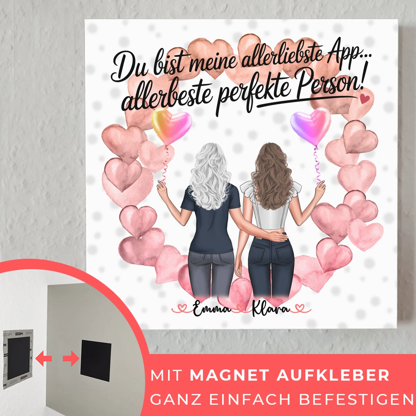 Fotoboard beste Freundin - 2 Clipart Frauen, Namen, Hintergrund und eigener Spruch