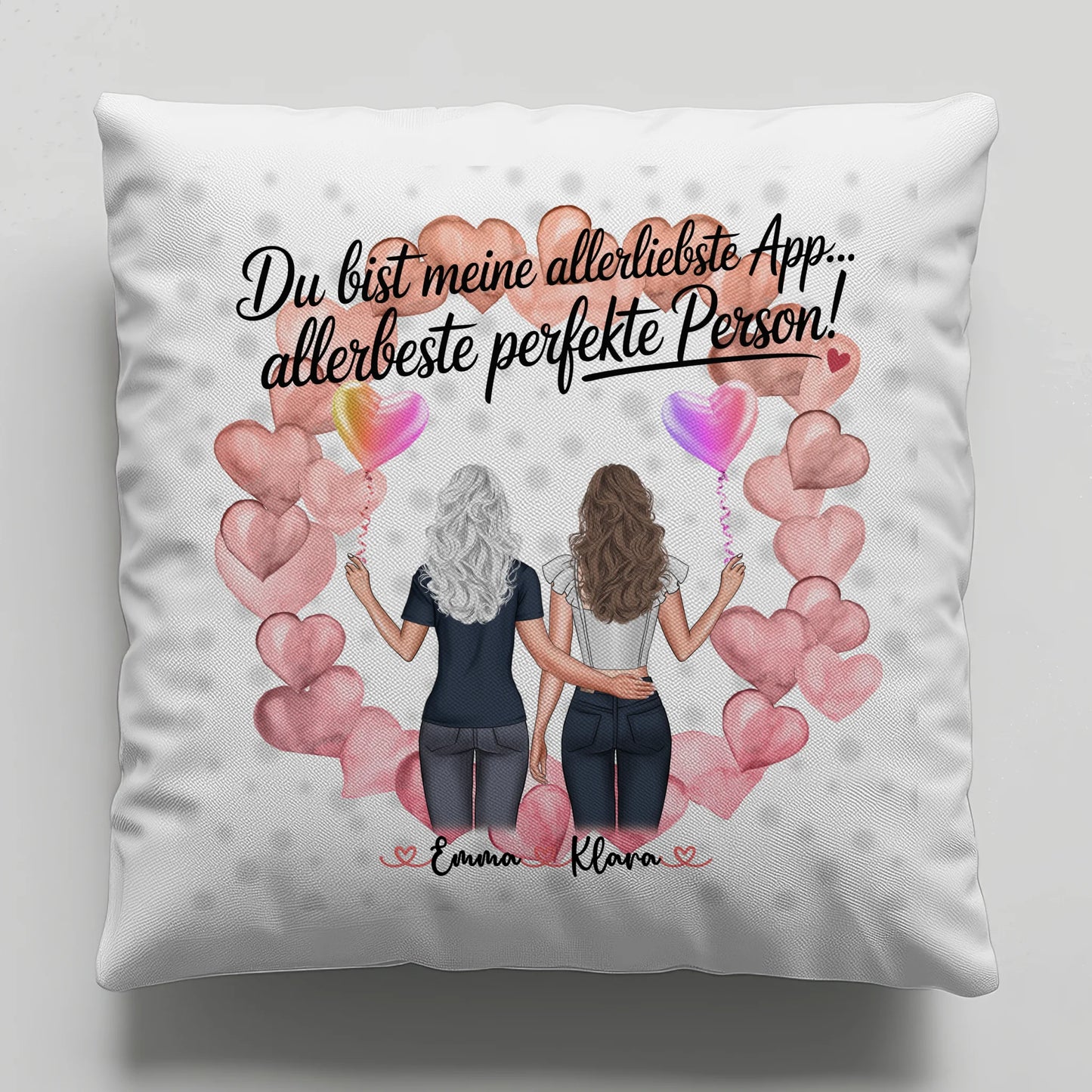 Kissen beste Freundin personalisierbar mit 2 Clipart-Frauen, Namen, Foto & Wunschtext