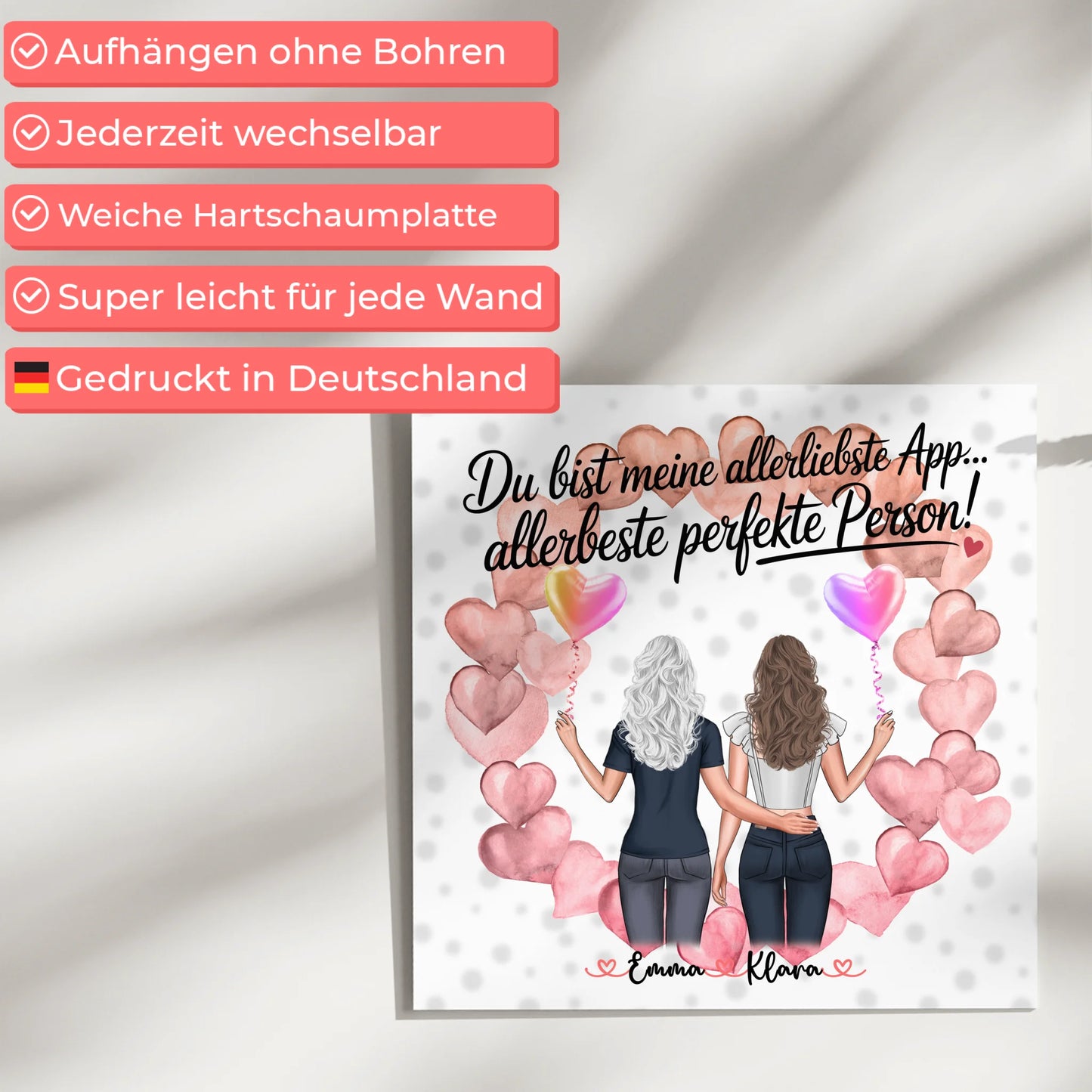 Fotoboard beste Freundin - 2 Clipart Frauen, Namen, Hintergrund und eigener Spruch