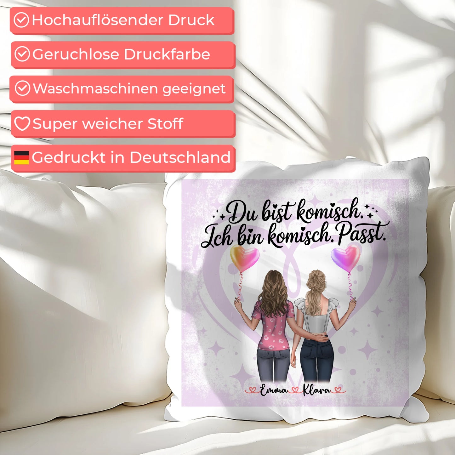 Beste Freundinnen Kissen mit 2 Clipart Frauen, Namen & Wunschtext