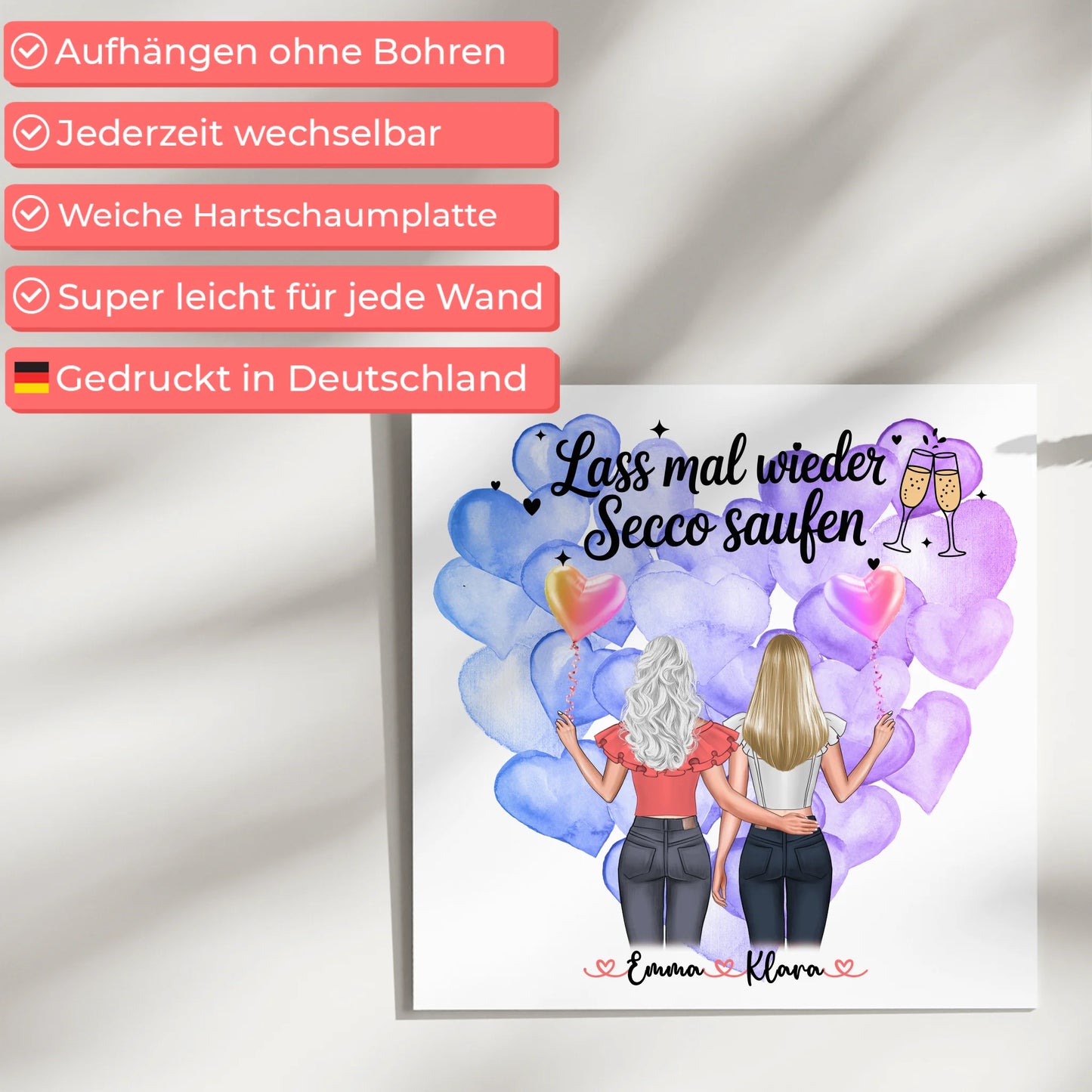 personalisierbares Fotoboard beste Freundin mit 2 Clipart & Namen