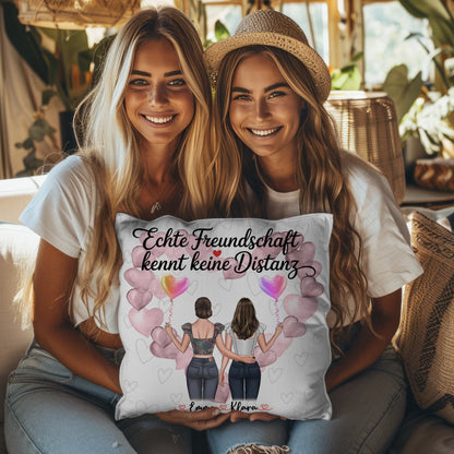 Beste Freundin Kissen mit 2 Clipart-Frauen, Namen, Hintergrundbild & Wunschtext