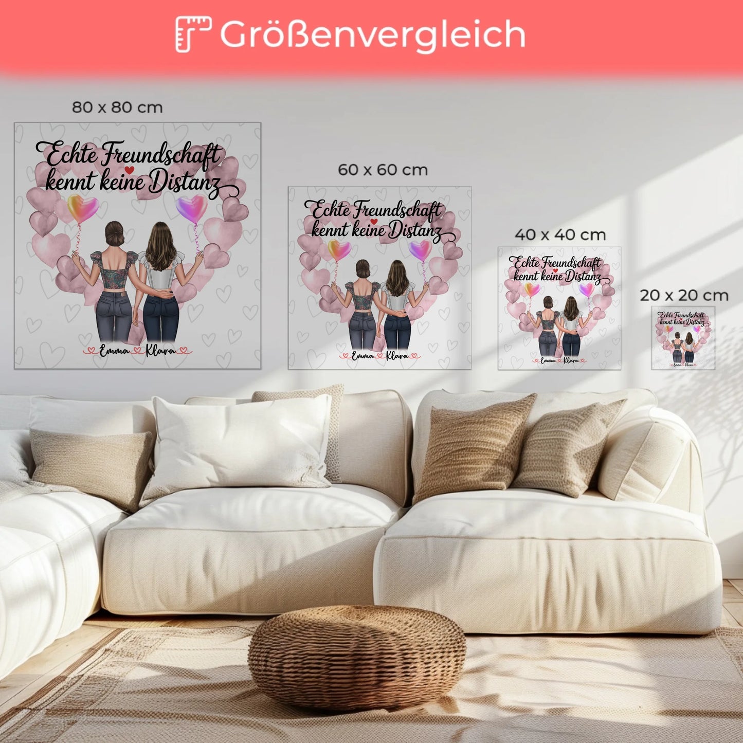 Leinwand mit Foto beste Freundin personalisiert mit 2 Clipart Frauen, Namen & eigener Text 6