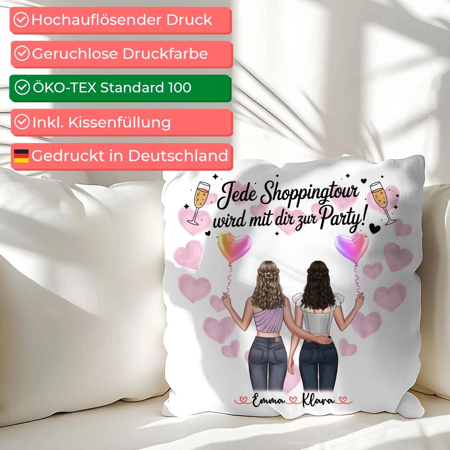 personalisiertes Kissen beste Freundin mit 2 Clipart Frauen, Namen & Spruch