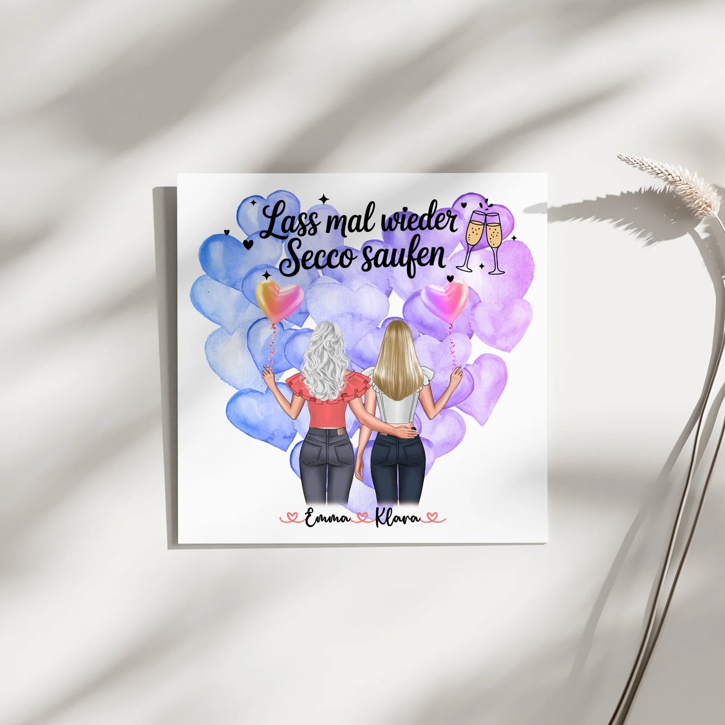 personalisierbares Fotoboard beste Freundin mit 2 Clipart & Namen