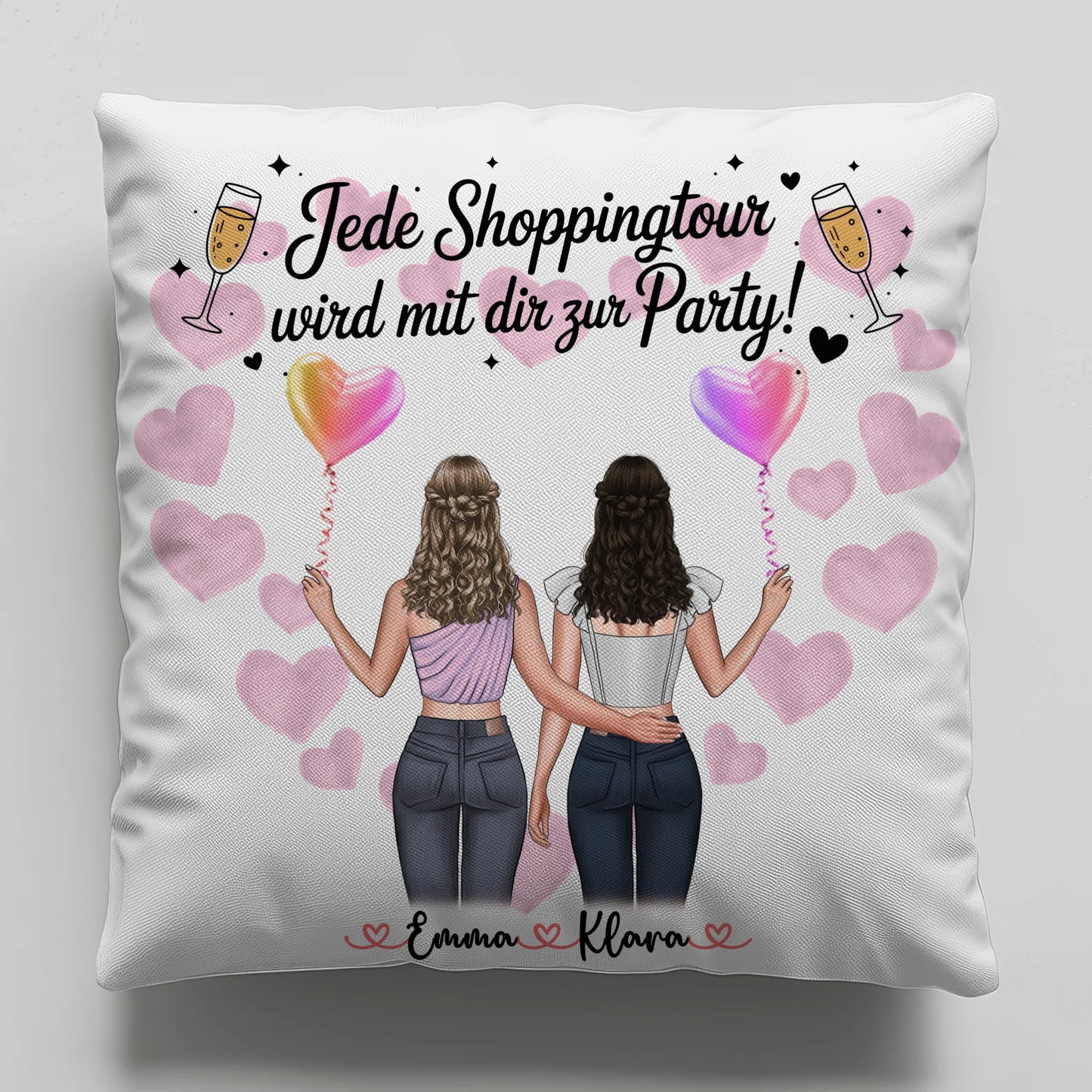 personalisiertes Kissen beste Freundin mit 2 Clipart Frauen, Namen & Spruch