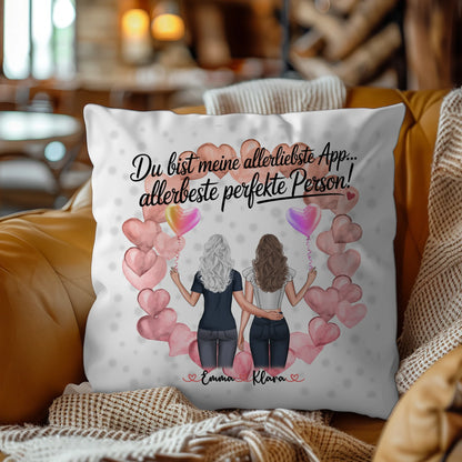 Kissen beste Freundin personalisierbar mit 2 Clipart-Frauen, Namen, Foto & Wunschtext