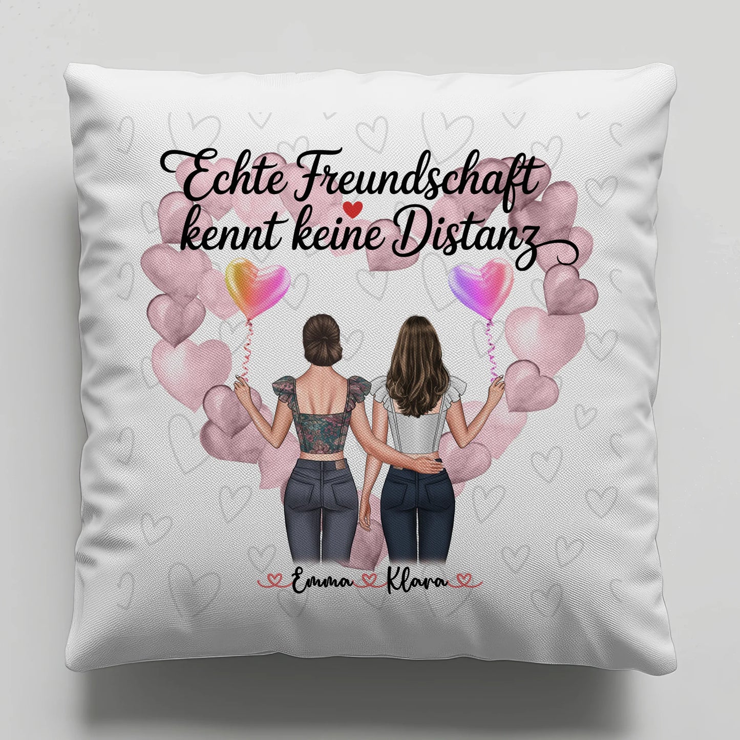 Beste Freundin Kissen mit 2 Clipart-Frauen, Namen, Hintergrundbild & Wunschtext