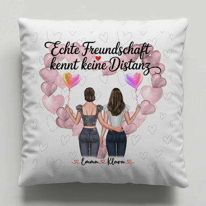 Beste Freundin Kissen mit 2 Clipart-Frauen, Namen, Hintergrundbild & Wunschtext
