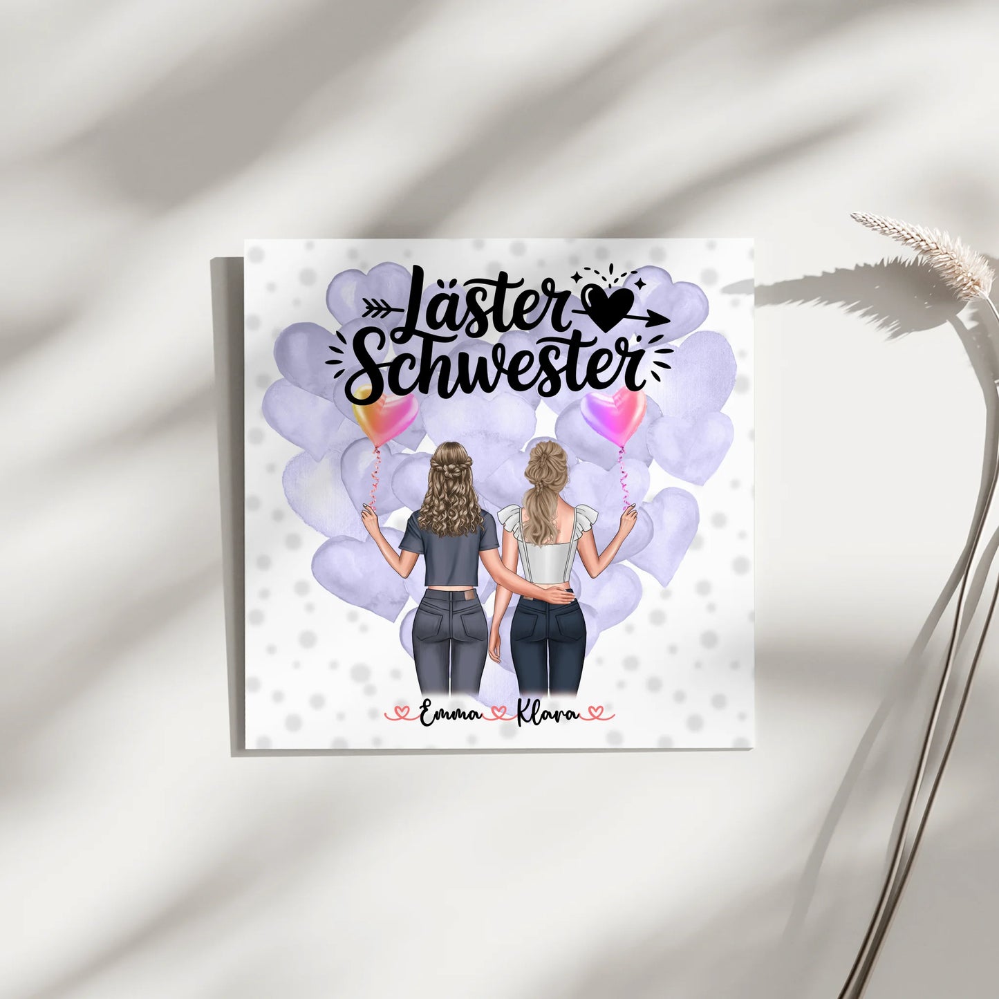 Fotogeschenk beste Freundin Fotoboard mit 2 Clipart Frauen, Namen, Hintergrund & Wunschtext