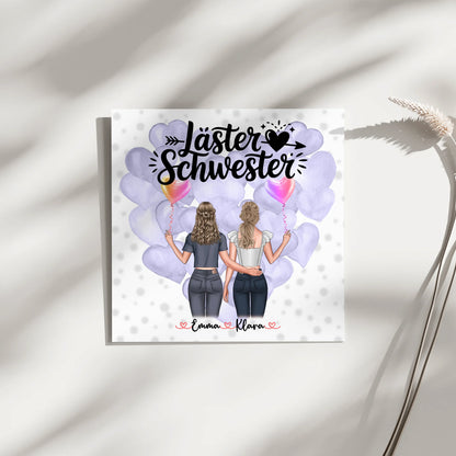 Fotogeschenk beste Freundin Fotoboard mit 2 Clipart Frauen, Namen, Hintergrund & Wunschtext