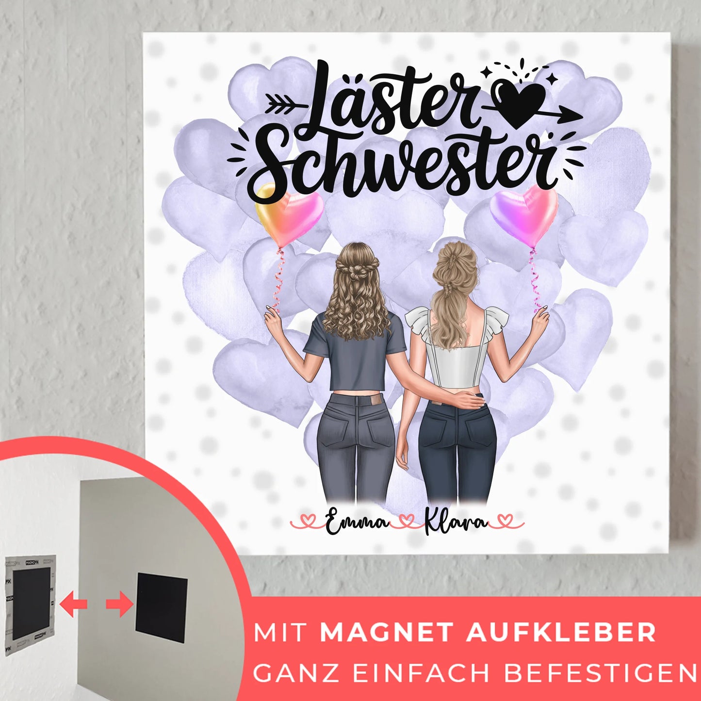 Fotogeschenk beste Freundin Fotoboard mit 2 Clipart Frauen, Namen, Hintergrund & Wunschtext
