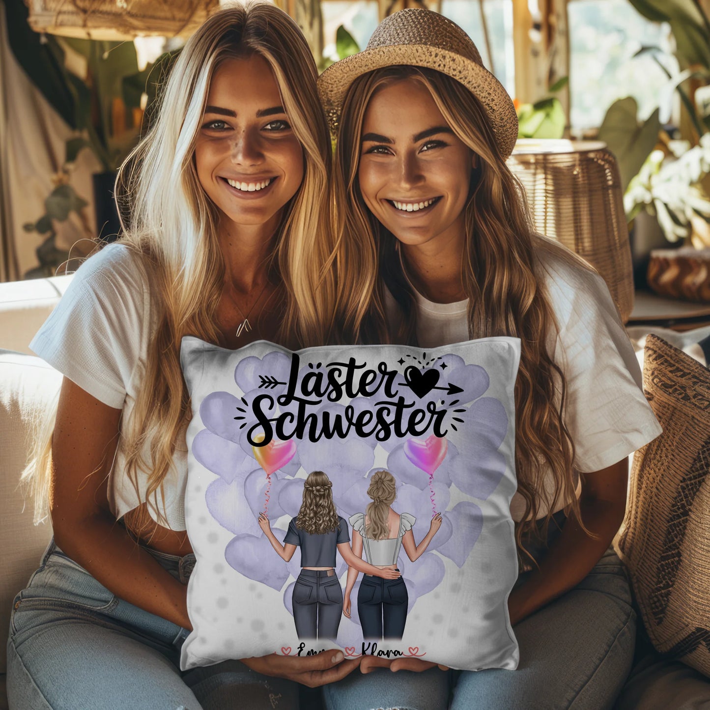 Beste Freundinnen Kissen personalisiert mit 2 Clipart Frauen, Namen und Wunschtext