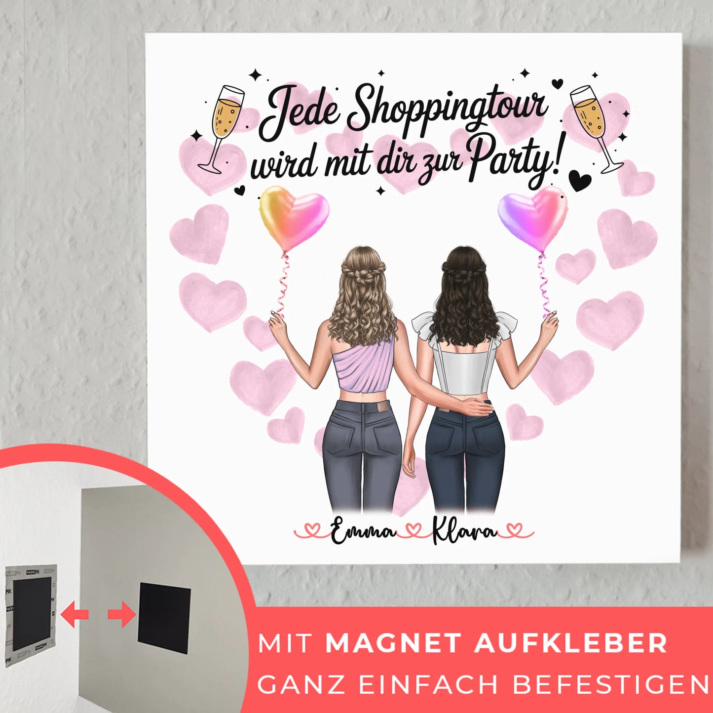 Beste Freundin Fotoboard mit 2 Clipart Frauen, Namen, Hintergrundbild & Spruch