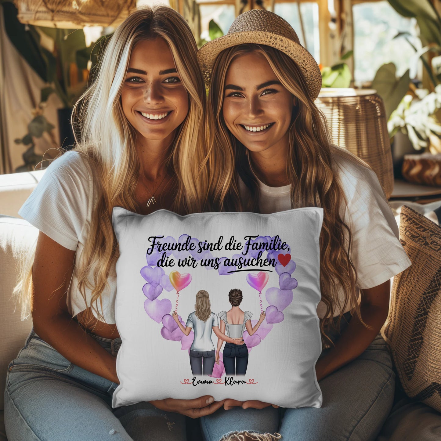 Namen Kissen Beste Freundin Freunde sind die Familie mit 2 Clipart Frauen & Wunschtext